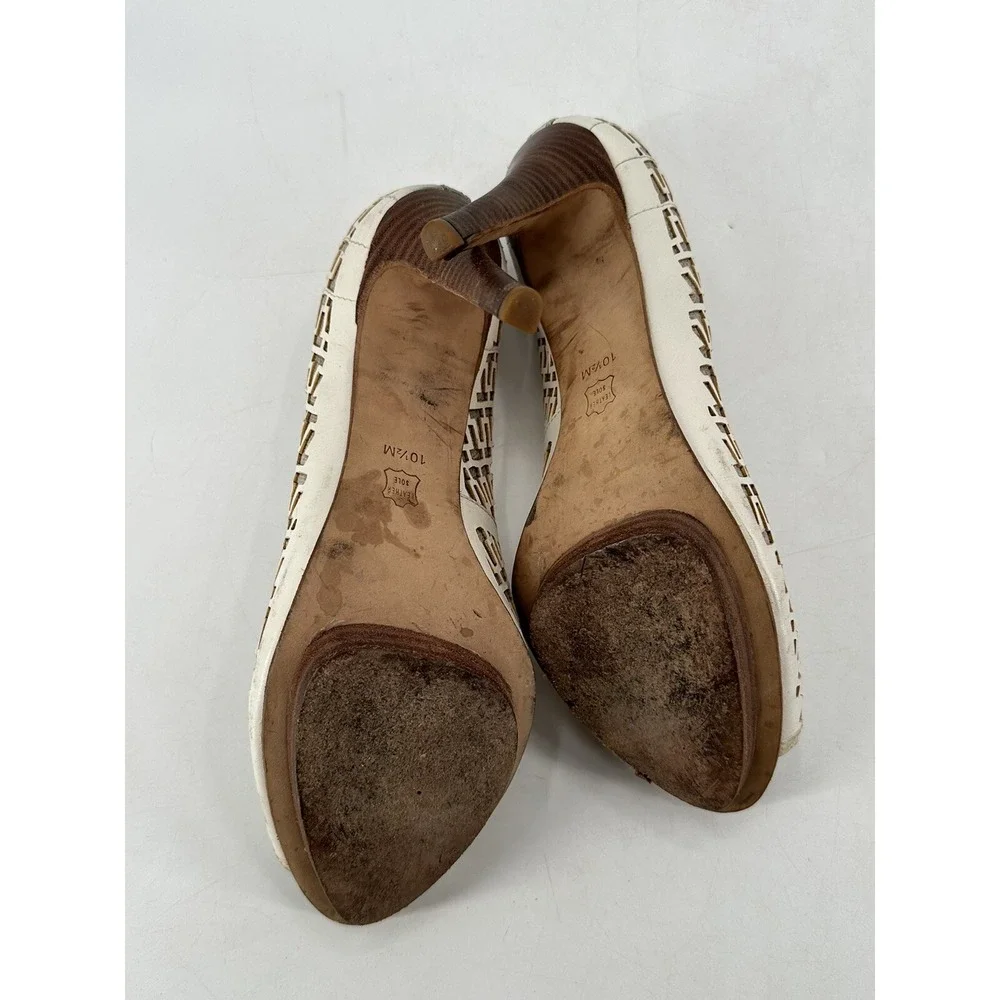 TORY BURCH‎ REGAN LEATHER WHITE OFF HEEL PUMP OPEN TOE SIZE 10.5